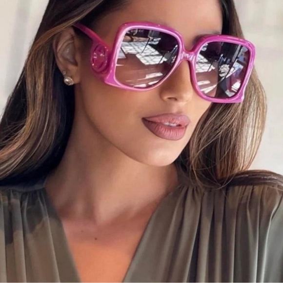 NEW GUCCI GG1326S 004 PINK SQUARE WOMEN SUNGLASSES GUCCI - Picture 2 of 8